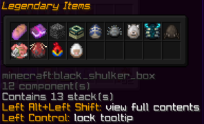 Hippie's illegal items in a "Legendary Items" shulker